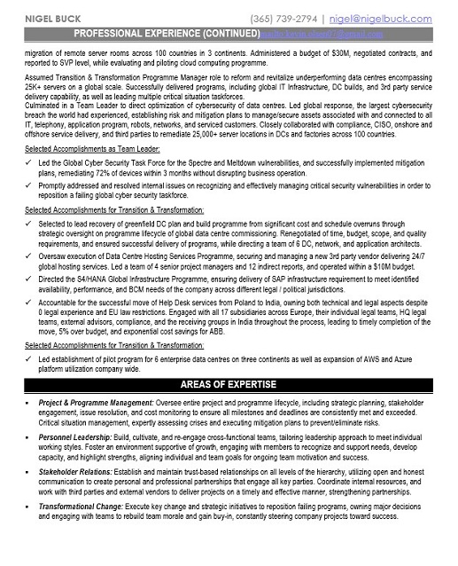 IT Transformation Leader Resume Sample & Template Page 2