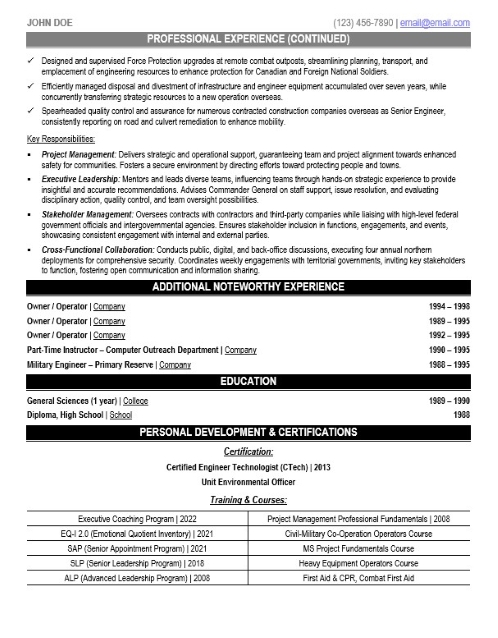 Military Engineer Resume Sample & Template Page 2
