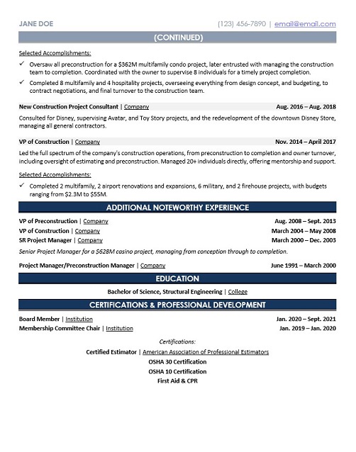 Project Manager Resume Sample & Template Page 2