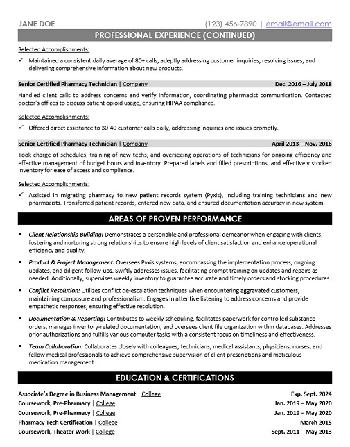 Pharmacy Technician Resume Sample & Template Page 2