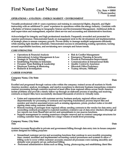 Aviation Operations Specialist Resume Sample & Template