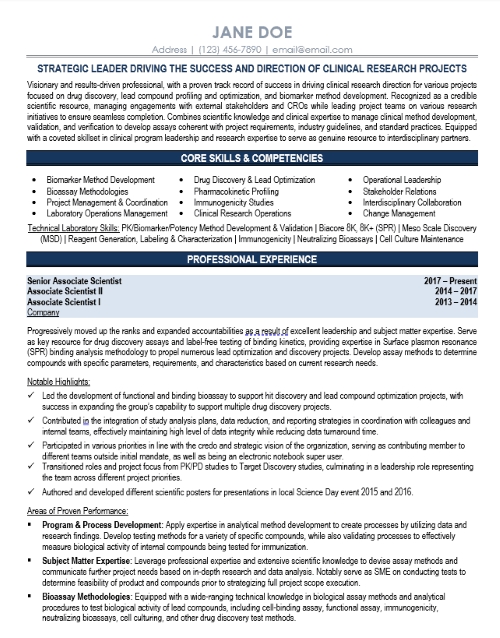 Clinical Research Lead Resume Sample & Template