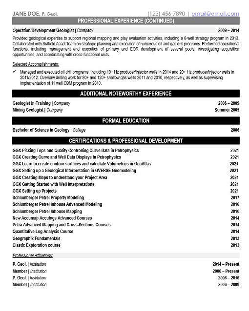 Geologist Resume Sample & Template Page 2