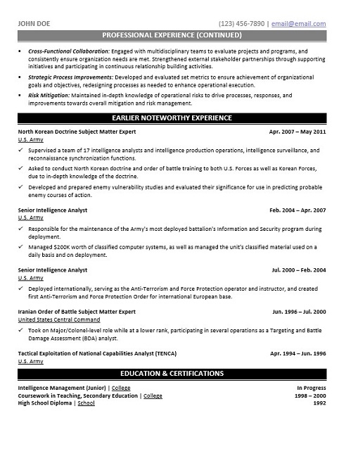 Military Intelligence Resume Sample & Template Page 2