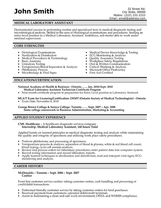Medical Lab Assistant Resume Sample & Template