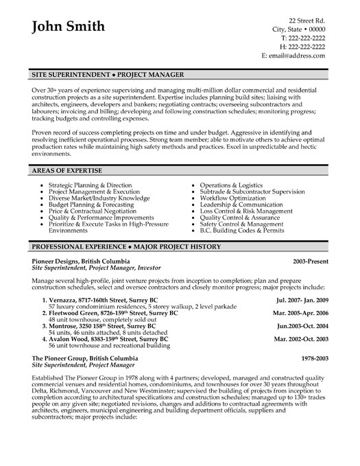Site Superintendent Resume Sample & Template