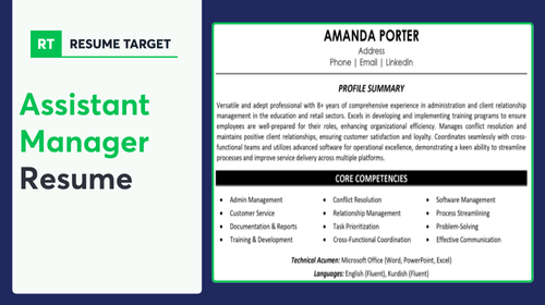 Assistant Manager Resume Sample
