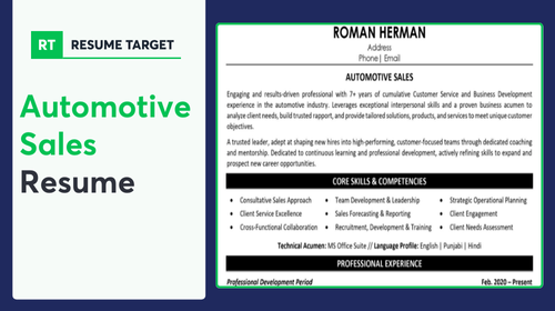 Automotive Sales Manager Resume Sample