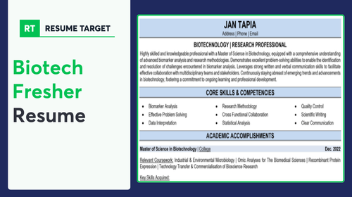 Biotech Fresher Resume Sample