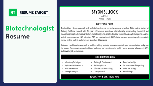 Biotechnologist Resume Sample