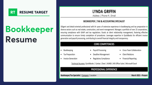 Bookkeeper Resume Sample