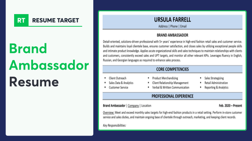 Brand Ambassador Resume Sample