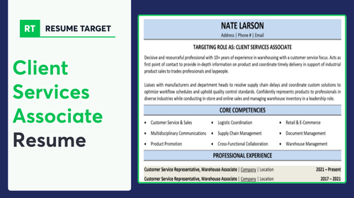 Client Services Associate Resume Sample