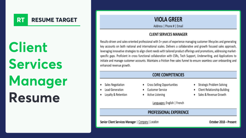 Client Services Manager Resume Sample
