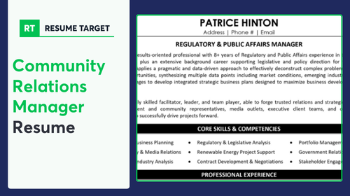 Community Relations Manager Resume Sample