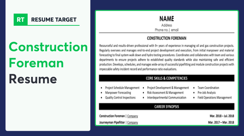 Construction Foreman Resume Sample
