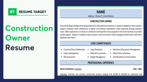 Construction Owner Resume Sample