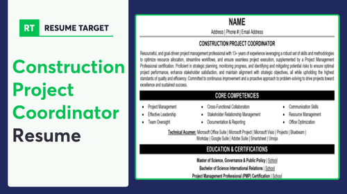 Construction Project Coordinator Resume Sample