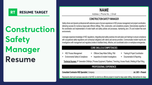Construction Safety Manager Resume Sample
