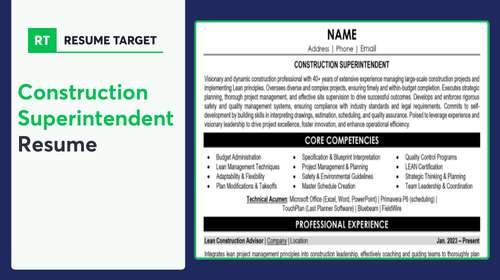 Construction Superintendent Resume Sample