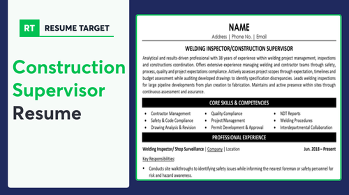Construction Supervisor Resume Sample