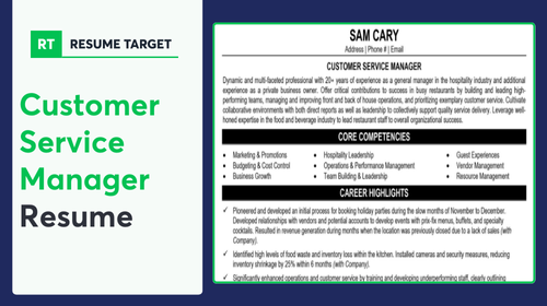 Customer Service Manager Resume Sample