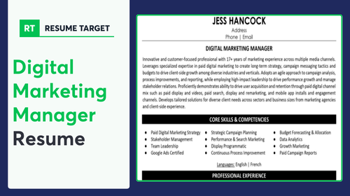 Digital Marketing Manager Resume Sample