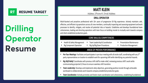 Drilling Operator Resume Sample