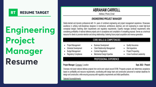 Engineering Project Manager Resume Sample