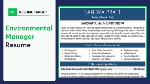 Environmental Manager Resume Sample