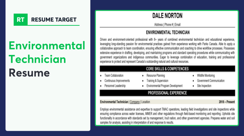 Environmental Technician Resume Sample