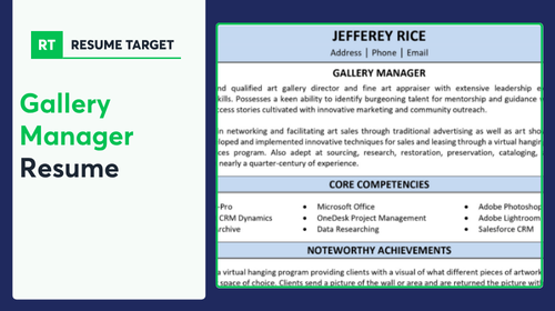 Gallery Manager Resume Sample