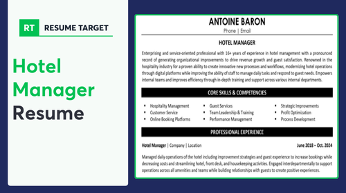 Hotel Manager Resume Sample