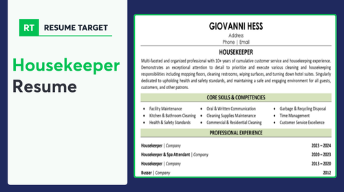 Housekeeper Resume Sample