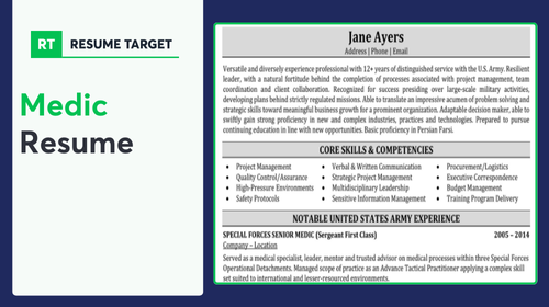 Combat Medic Resume Sample