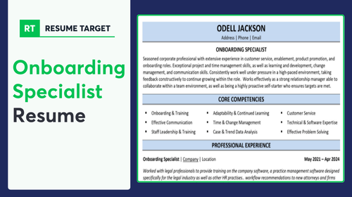 Onboarding Specialist Resume Sample