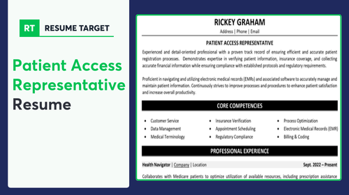 Patient Access Representative Resume Sample