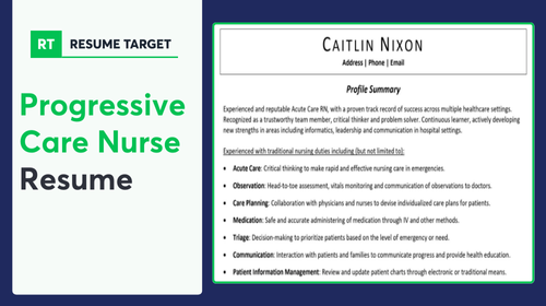 Progressive Care Nurse Resume Sample