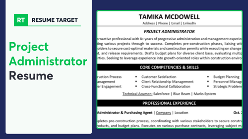 Project Administrator Resume Sample