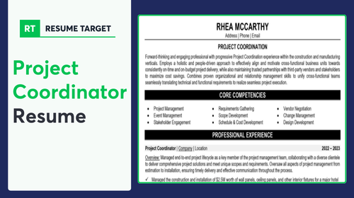 Project Coordinator Resume Sample