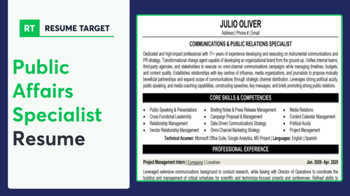 Public Affairs Specialist Resume Sample