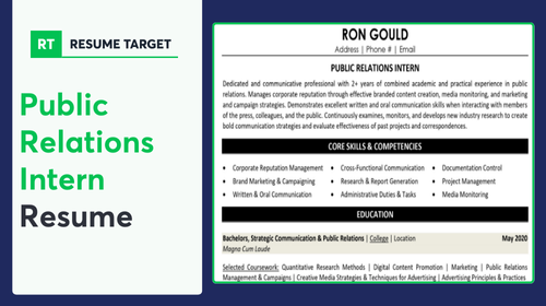 Public Relations Intern Resume Sample