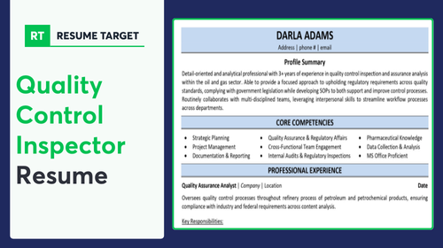 Quality Control Inspector Resume Sample