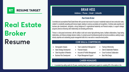Real Estate Broker Resume Sample