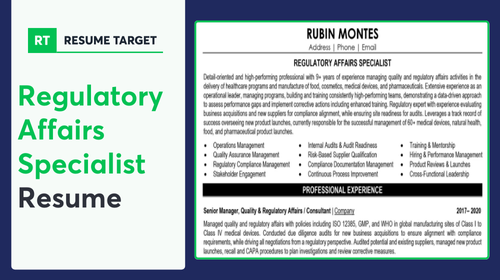 Regulatory Affairs Specialist Resume Sample