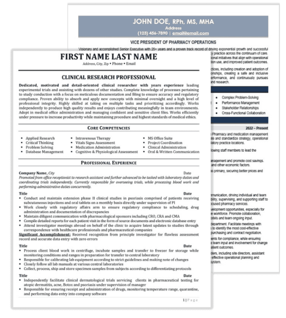 Pharmaceutical Resume Samples
