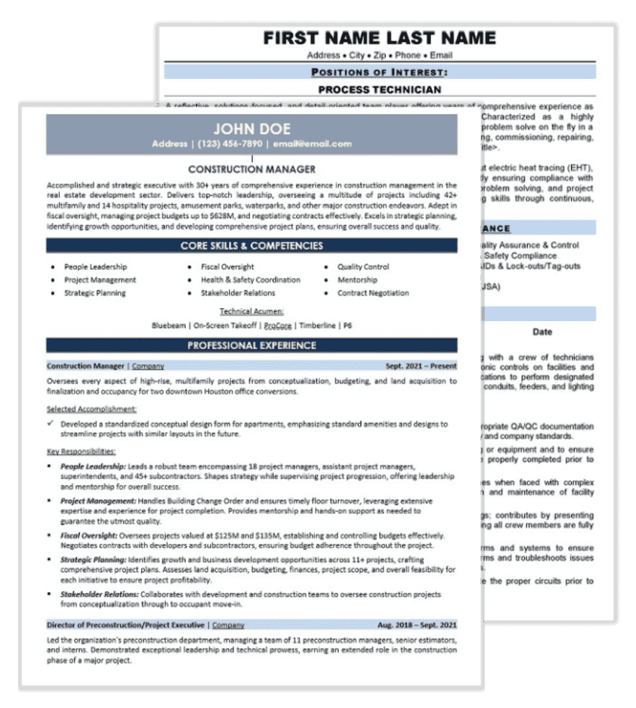 Trades Resume Samples