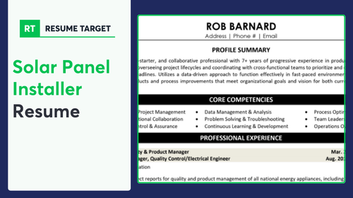 Solar Panel Installer Resume Sample