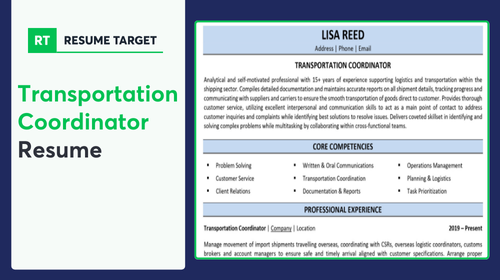 Transportation Coordinator Resume Sample