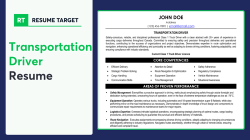 Transportation Driver Resume Sample